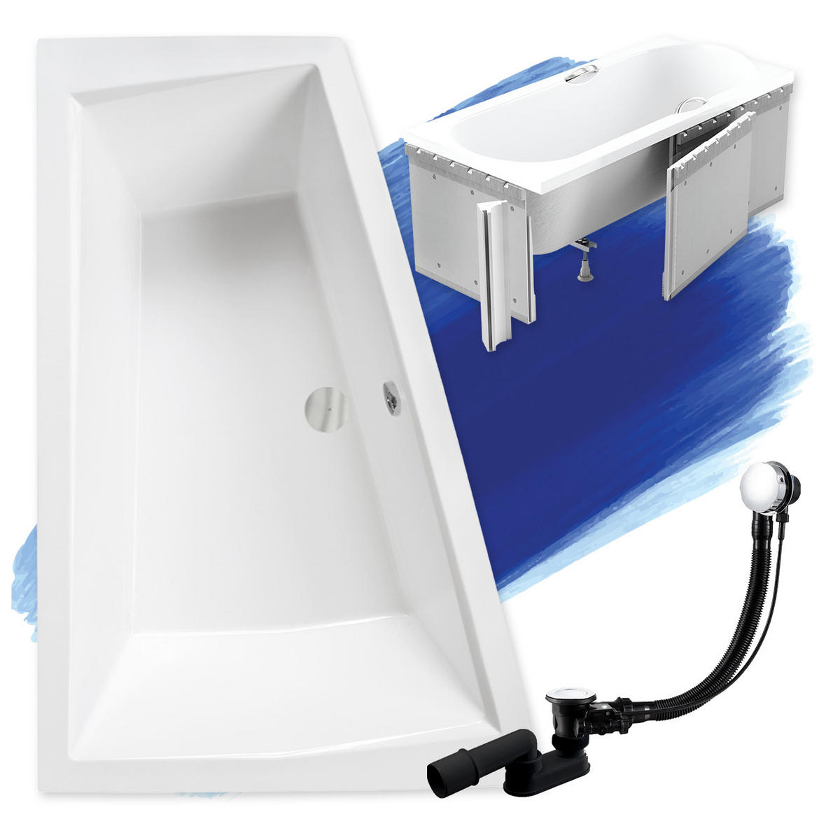 BADEWANNE Eckwanne INTIMA 170/125 Links mit Styro Ablauf Füße - Weiß, Kunststoff (125/55.5/170cm) - bad land