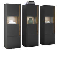 VITRINEN-SET 3-teilig grau matt, Wotan Eiche, Wohnkombination 3 x Vitrine, 190 x 155 cm - Anthrazit/Eiche Wotan, Holz/Holzwerkstoff (190/155/40cm) - Furn.Design