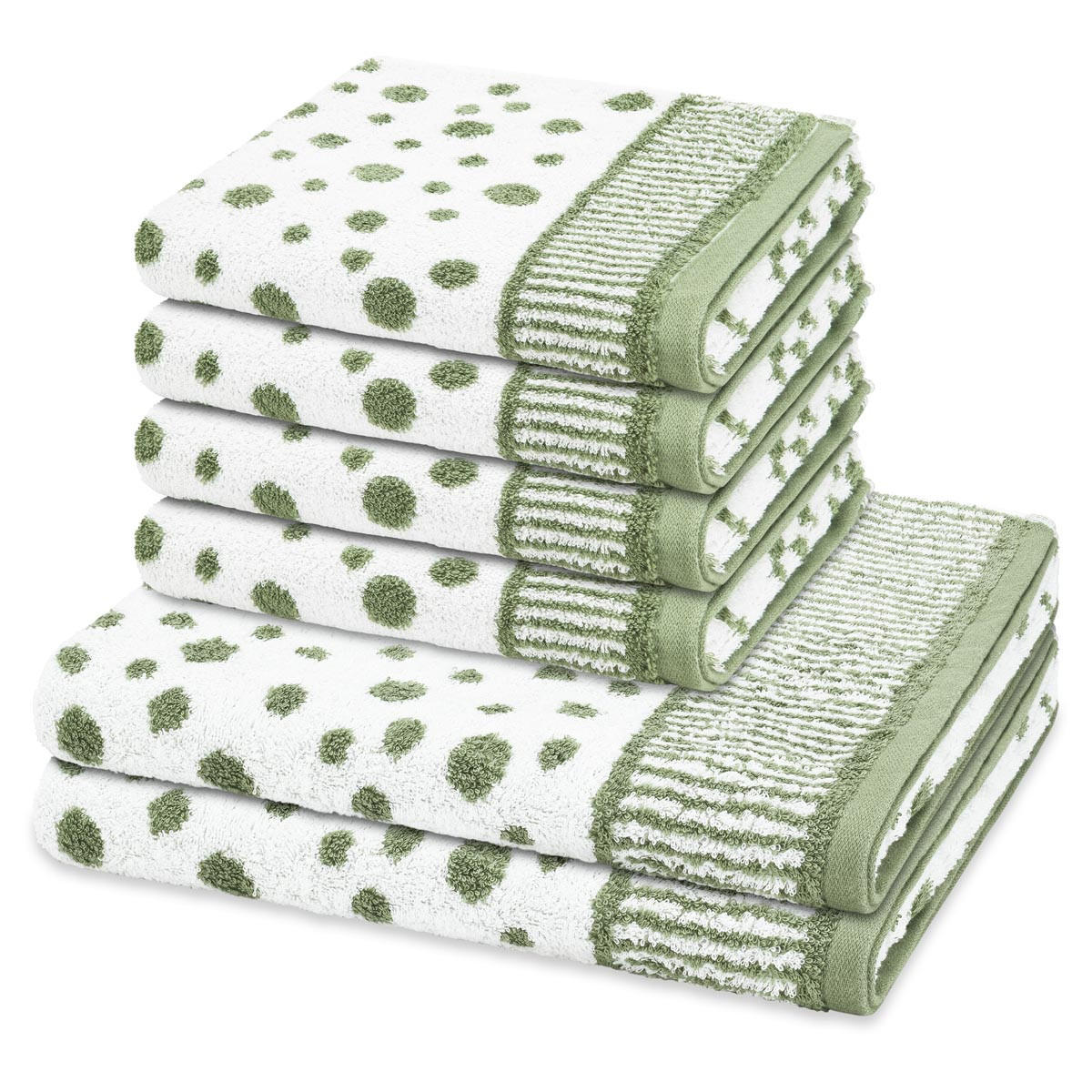 FROTTIERSET Punkte allover 6-teilig - Grün, Textil (50/100cm) - Ross