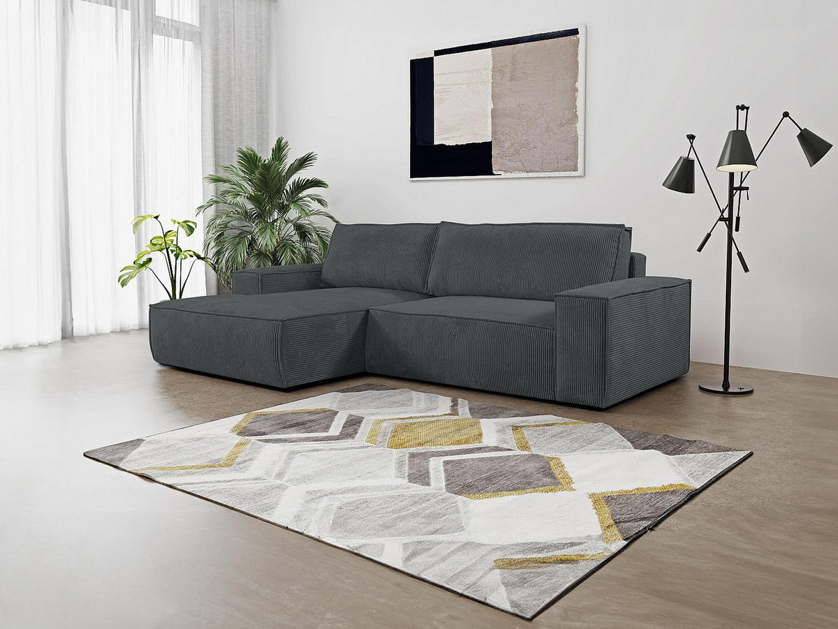 ECKSOFA mit Schlaffunktion - Ecke Links - Cord - Anthrazit - AMELIA - Anthrazit, Textil (267/167cm) - Vente-Unique