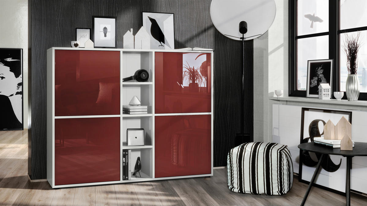 HIGHBOARD Cuba Türen in Bordeaux Hochglanz - Bordeaux, Holzwerkstoff (130.5/105.5/35.5cm) - Vladon
