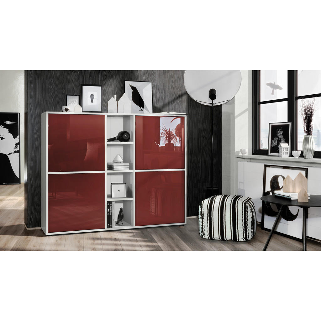 Thumbnail - Vladon Highboard, Bordeaux, Holzwerkstoff, 130.5x105.5x35.5 cm, Wohnzimmer, Kommoden & Sideboards, Highboards