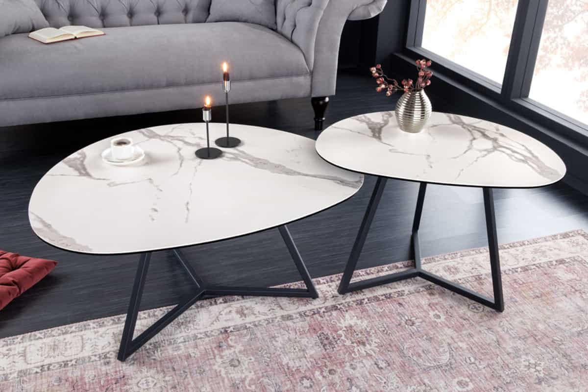 COUCHTISCH MARVELOUS Marmor rechteckig Weiß 70cm - Goldfarben/Weiß, Glas/Keramik (55/70/45cm) - riess-ambiente