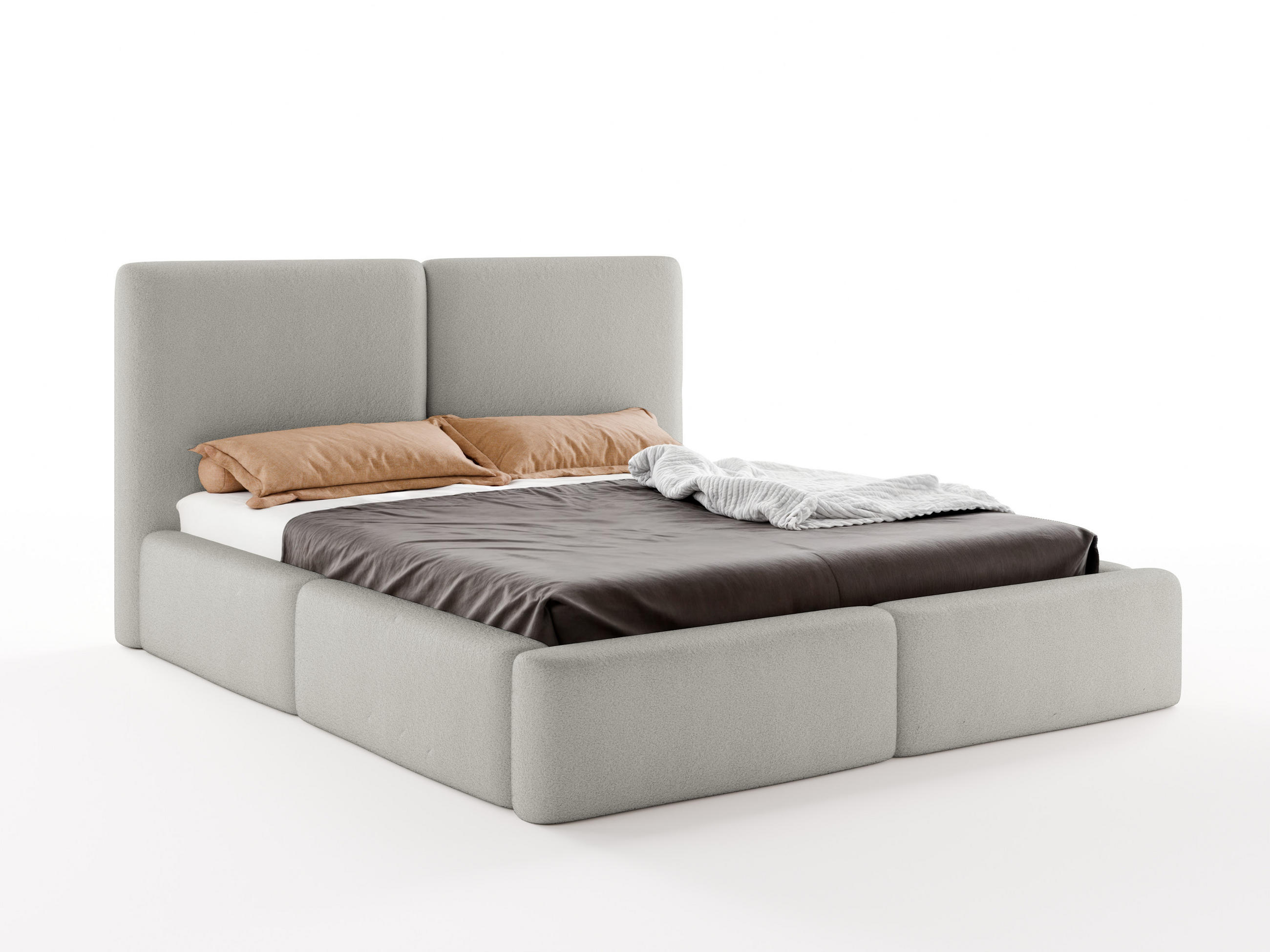 POLSTERBETT LIVIA 140x200 cm mit Bettkasten, Stauraum und Metall-Lattenrost – Bouclé Stoff Hellgrau - Hellgrau/Schwarz, Textil/Metall (140/200cm) - Luxkor24