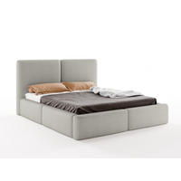 POLSTERBETT LIVIA 160x200 cm mit Bettkasten, Stauraum und Metall-Lattenrost – Bouclé Stoff Hellgrau - Hellgrau/Schwarz, Textil/Metall (160/200cm) - Luxkor24