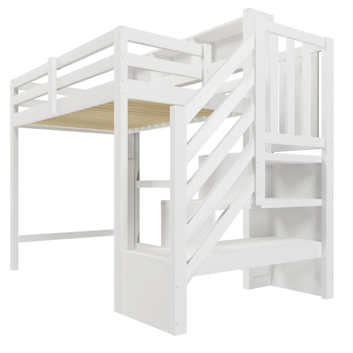 HOCHBETT mit Stauraum und LED 90x200 cm Weiß - Weiß, Holz (90/200cm) - Meubliv