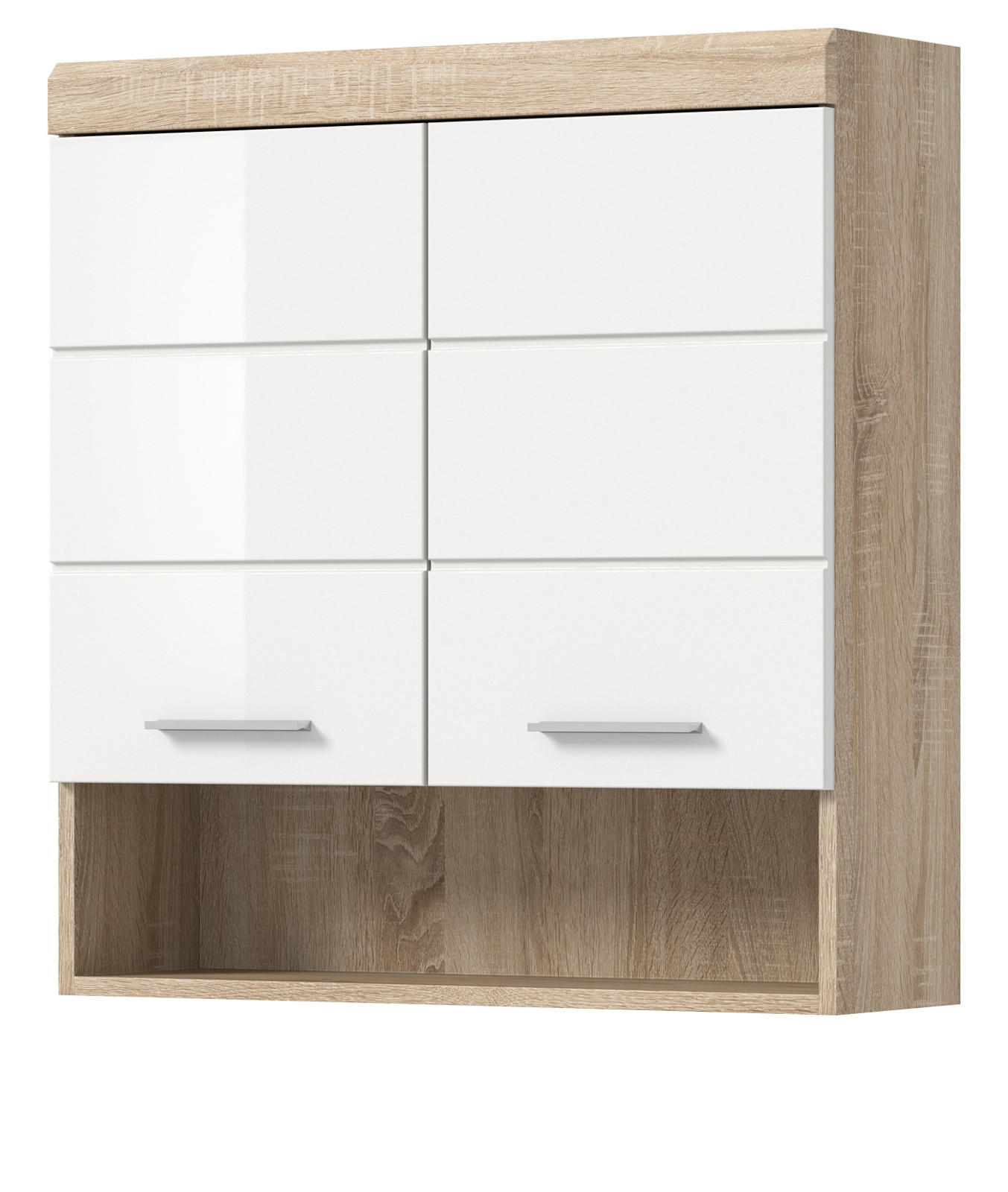 HÄNGESCHRANK weiß Hochglanz, Eiche 74 cm, Badschrank hängend - Weiß Hochglanz/Eichefarben, Holzwerkstoff/Kunststoff (74/79/24cm) - Inn.Furn
