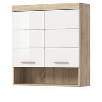 HÄNGESCHRANK weiß Hochglanz, Eiche 74 cm, Badschrank hängend - Weiß Hochglanz/Eichefarben, Holzwerkstoff/Kunststoff (74/79/24cm) - Inn.Furn