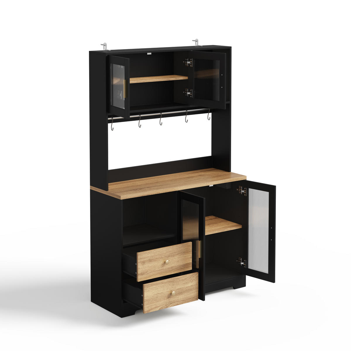 BUFFET 178 cm MDF Schwarz Holzoptik mit RGB-LED und Weinregal - Schwarz, Holzwerkstoff (40/178/110cm) - Korfee