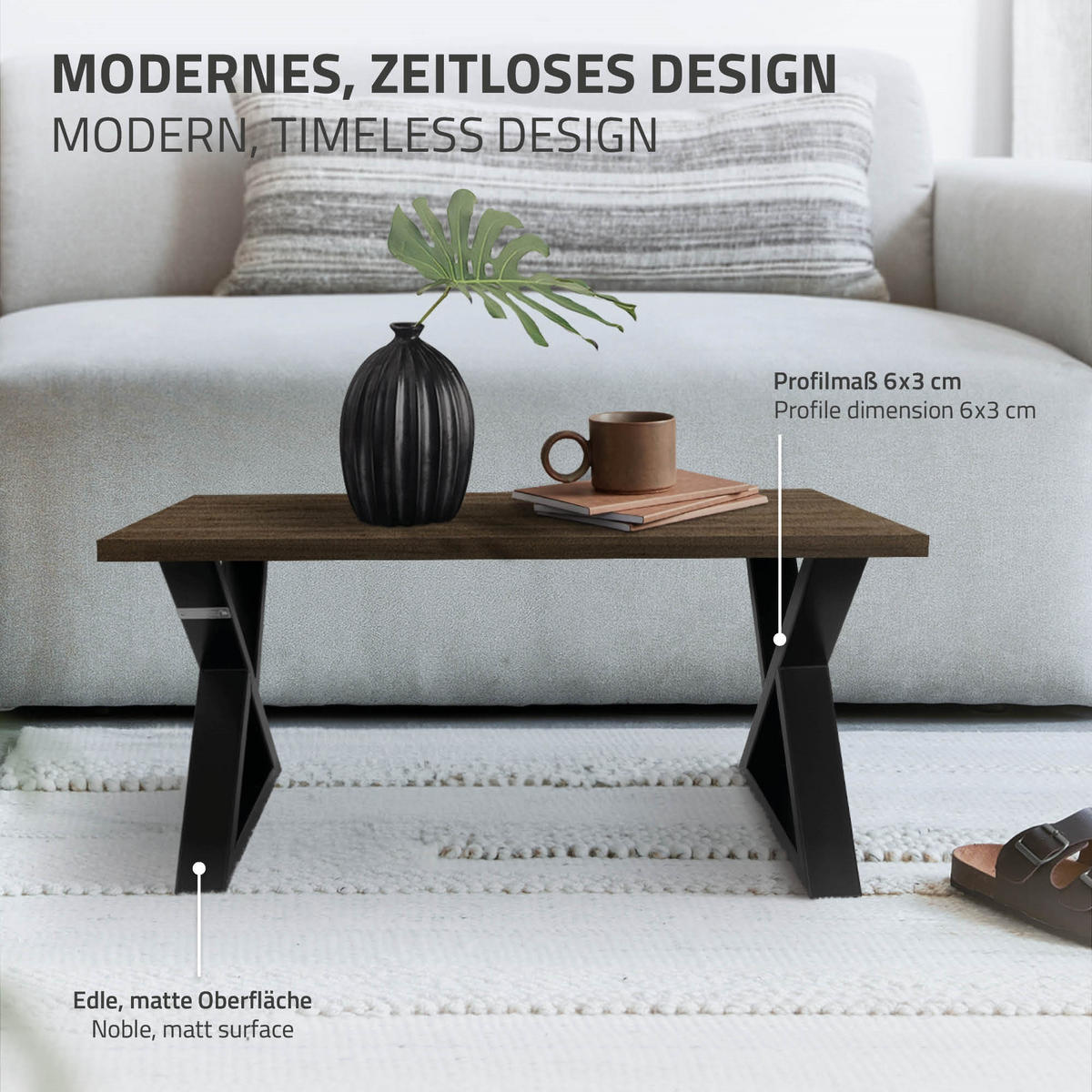 TISCHBEINE 2er Set 43xH40 cm X-Form, Schwarz - Schwarz, Metall (43/40/6cm) - ML-DESIGN