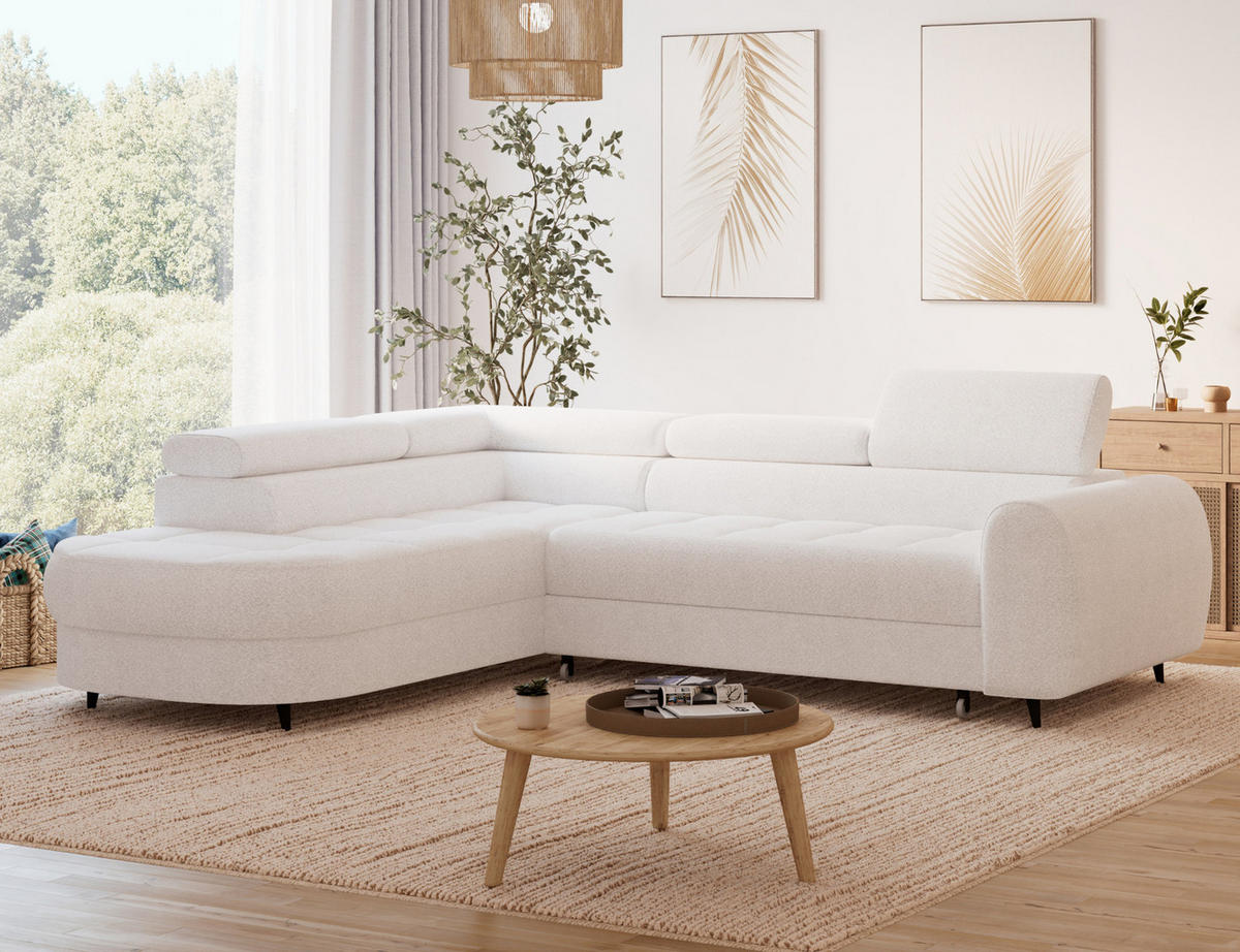 ECKSOFA Vesteria mit Schlaffunktion und Bettkasten – Modernes Design, verstellbare Kopfstützen und hoher Sitzkomfort - Weiß, Kunststoff (279/72cm) - Wohnideebilder