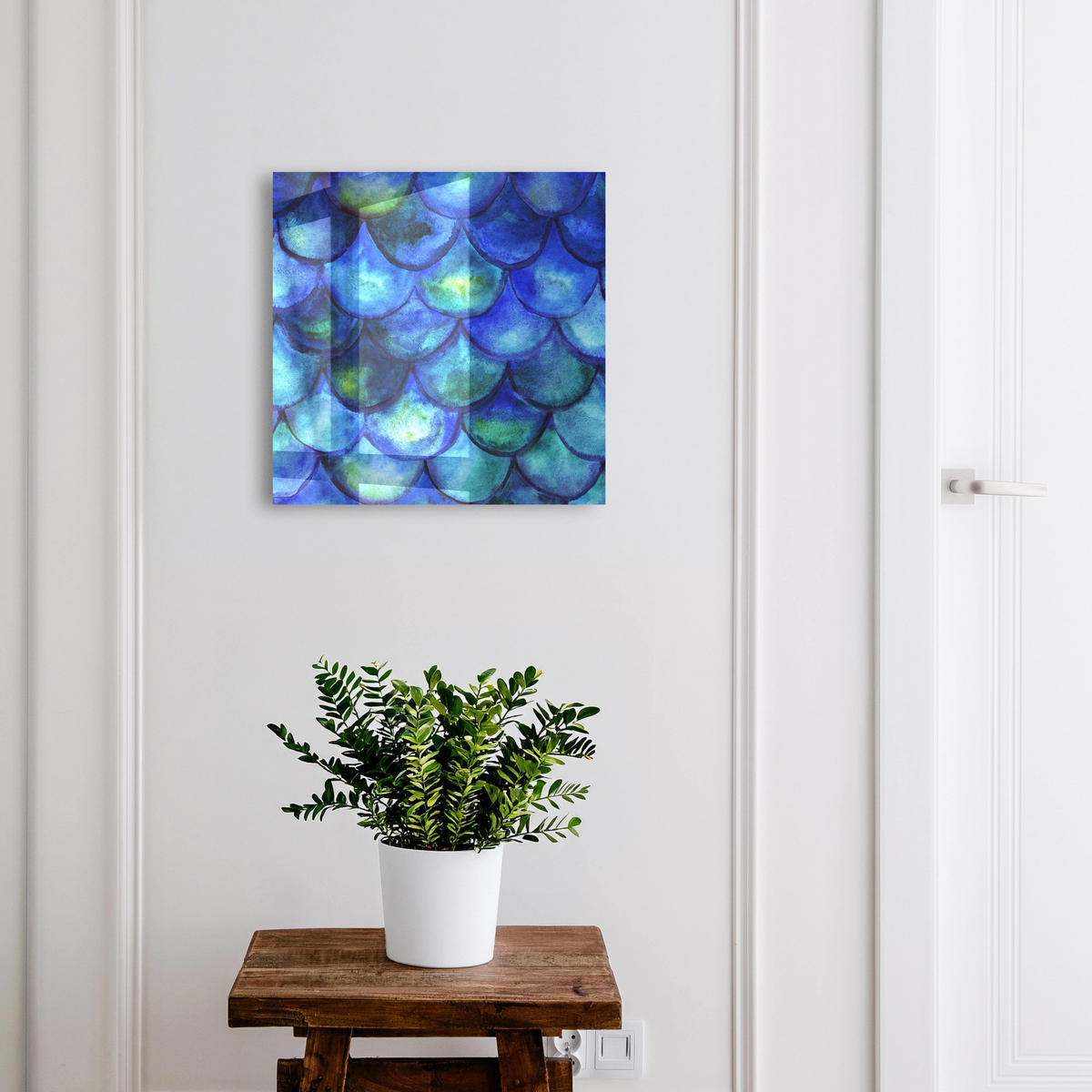 SCHLÜSSELBOX Schwarz 30x30 cm- Türöffnung nach rechts - Blaue Schuppen - Blau, Metall (30/30/5cm) - TULUP