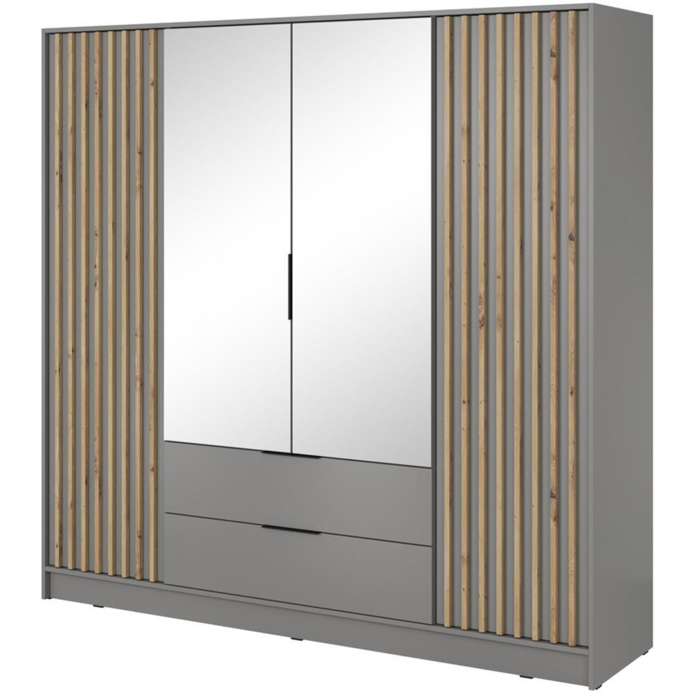 DREHTÜRENSCHRANK Kelly 206/200/51 4-türig grau mit Spiegel - Schwarz/Grau, Holzwerkstoff/Kunststoff (206/200/51cm) - Beautysofa