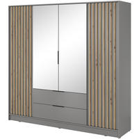 DREHTÜRENSCHRANK Kelly 206/200/51 4-türig grau mit Spiegel - Schwarz/Grau, Holzwerkstoff/Kunststoff (206/200/51cm) - Beautysofa