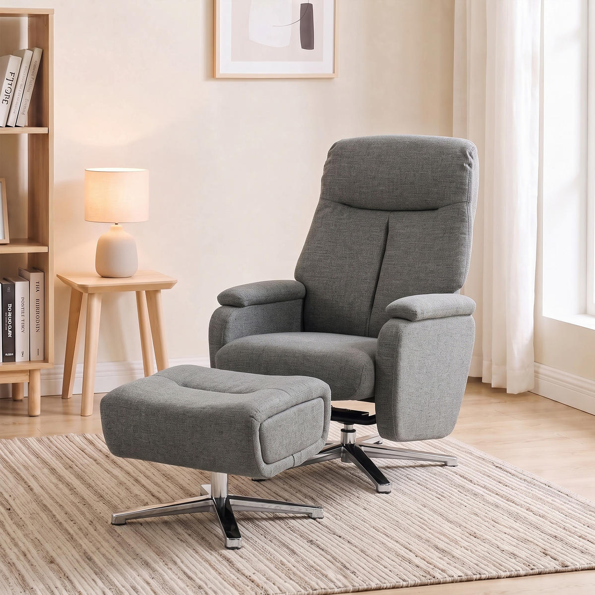 RELAXSESSEL-MIT-HOCKER 2er Set Leinenoptik Dunkelgrau - Dunkelgrau/Silberfarben, Holzwerkstoff/Textil (80/102/85.5cm) - HOMCOM