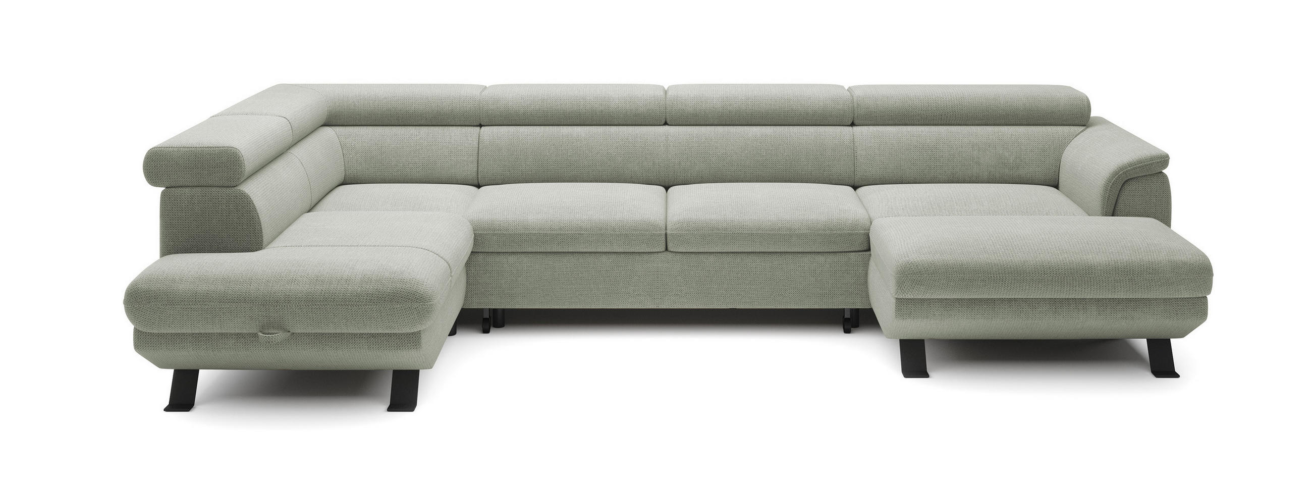 ECKSCHLAFSOFA Raven XL, Verstellbaren Kopfstützen, Bettkasten, Großes Sofa 334x198x162cm Linke, Sand - Sandfarben, Holz/Textil (198/334cm) - DomoHome