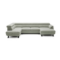ECKSCHLAFSOFA Raven XL, Verstellbaren Kopfstützen, Bettkasten, Großes Sofa 334x198x162cm Linke, Sand - Sandfarben, Holz/Textil (198/334cm) - DomoHome