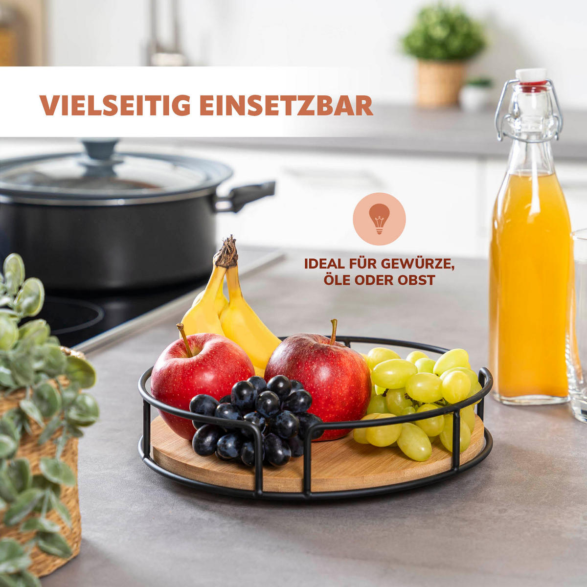 DREHTELLER Bambus/Metall schwarz - Schwarz, Metall (25/6/25cm) - eluno