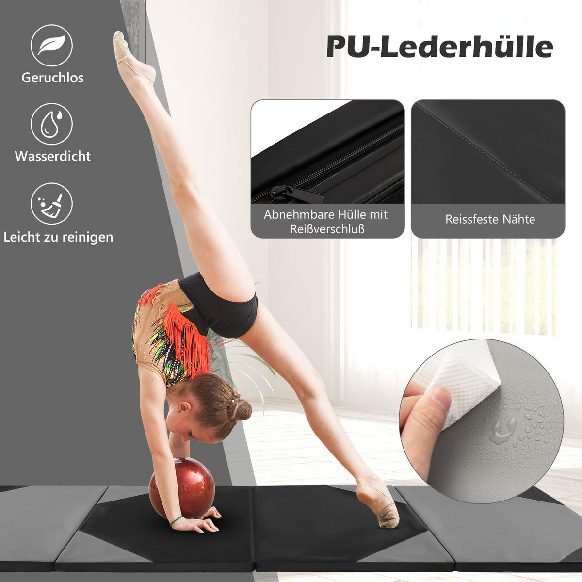 GYMNASTIKMATTE Grau - Grau, Leder (117/300cm) - COSTWAY