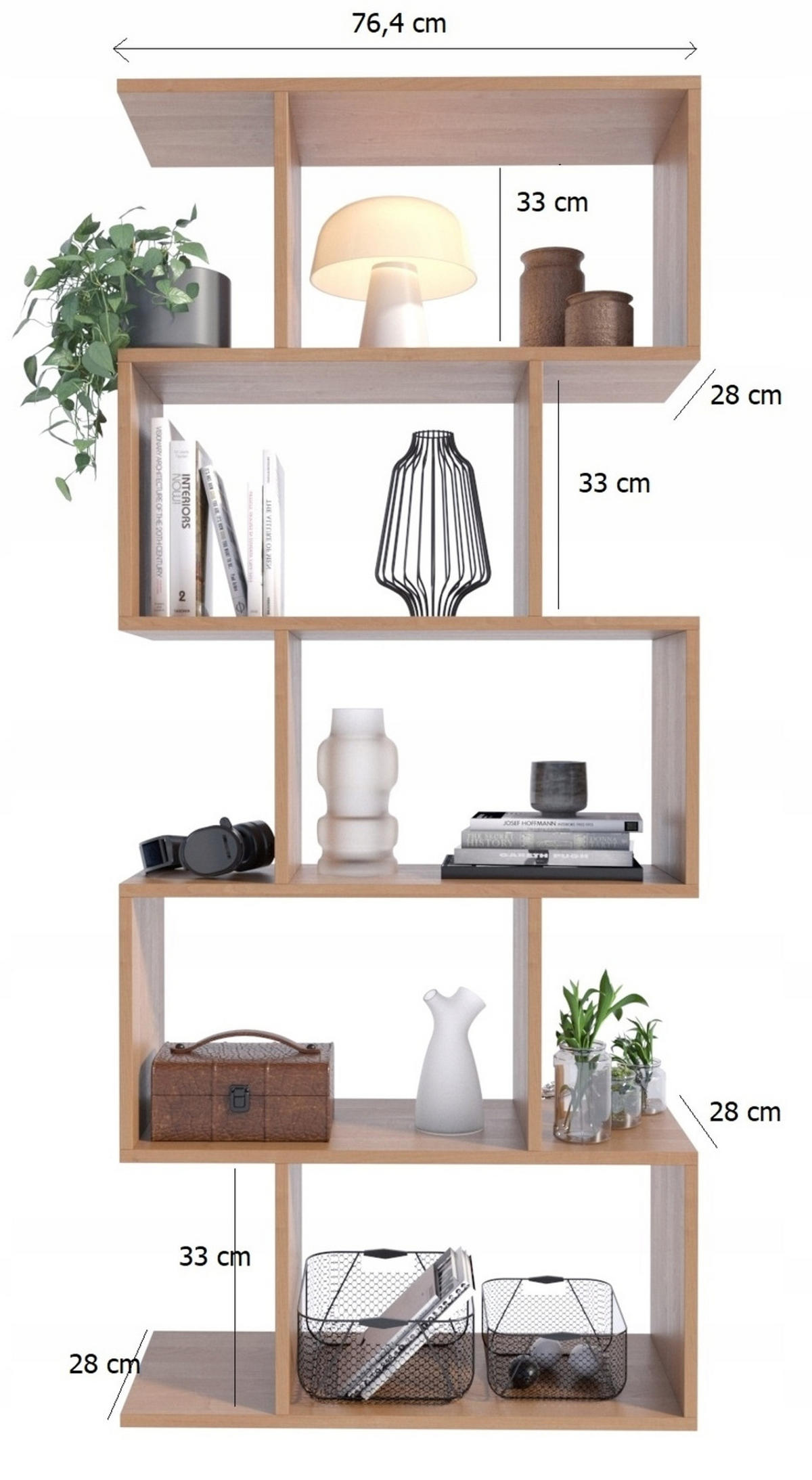 BÜCHEREGAL BASK Erle 76,4/28/176 cm - Erlefarben, Holzwerkstoff (76.4/176/28cm) - Matkam Möbel