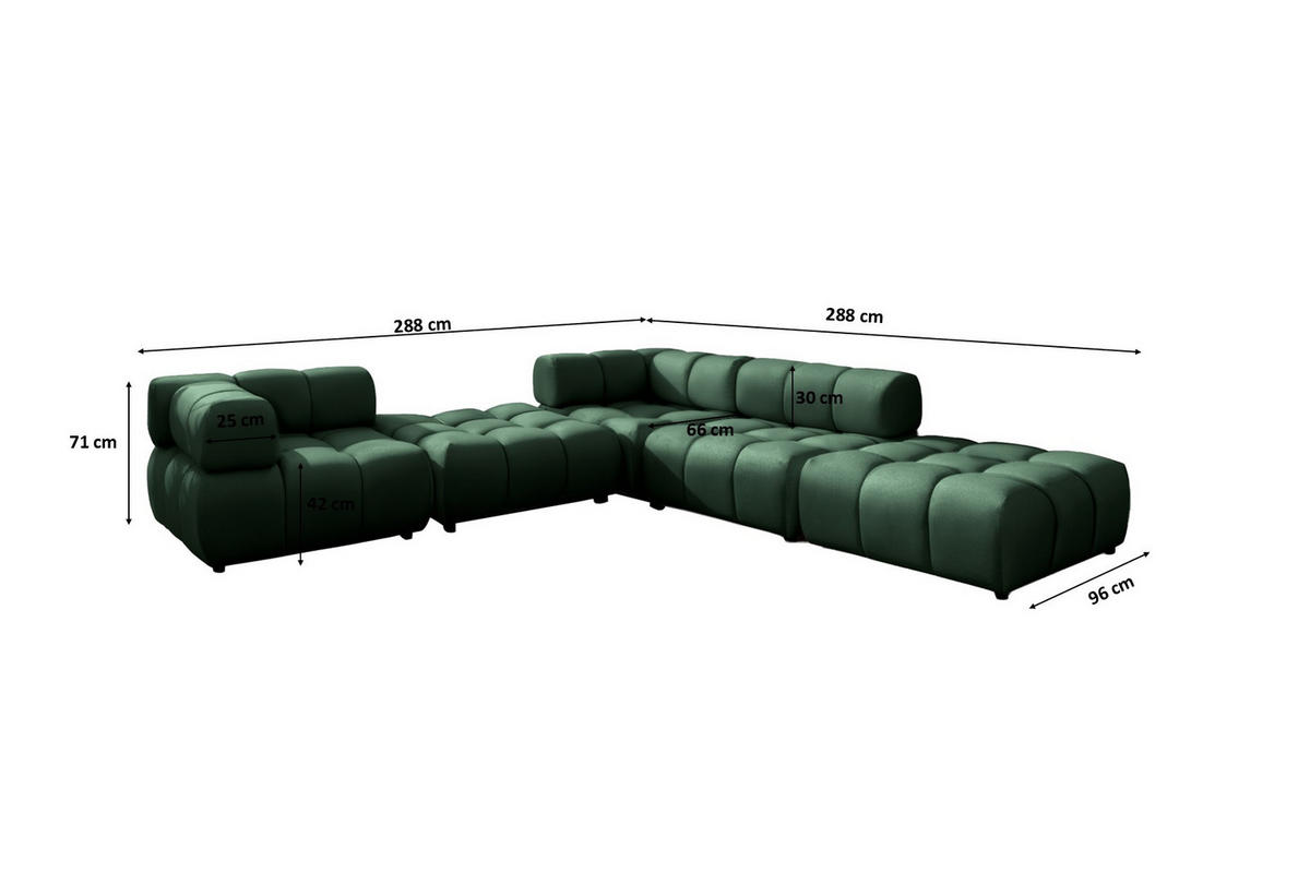ECKSOFA Corner Modular, Veloursstoff Bluvel, Grün, Rechts, Bolla - Grün, Holz (288/288cm) - Kaiser Möbel