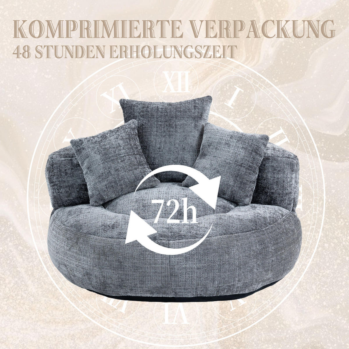 SITZSACK Sessel mit 3 Kissen bequem weich Polstersessel Grau - Grau, Textil (108/52/108cm) - PARAFTA HOME