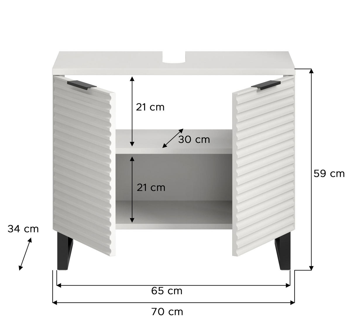 WASCHBECKENUNTERSCHRANK RIFF (B/H/T: ca. 70/59/34 cm) in Weiß/weiß - Weiß, Holzwerkstoff (70/59/34cm)