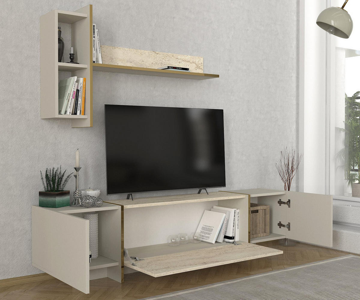 WOHNWAND Veyron Beige Granit Optik - Beige, Holzwerkstoff (180/45/32cm) - moebel17