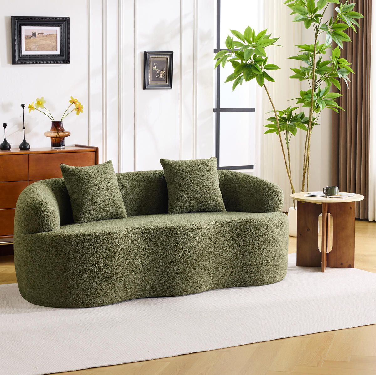 SOFA Zweisitzer geschwungen Green mit Kissen - Grün, Kunststoff (170/70/89cm) - Meubliv