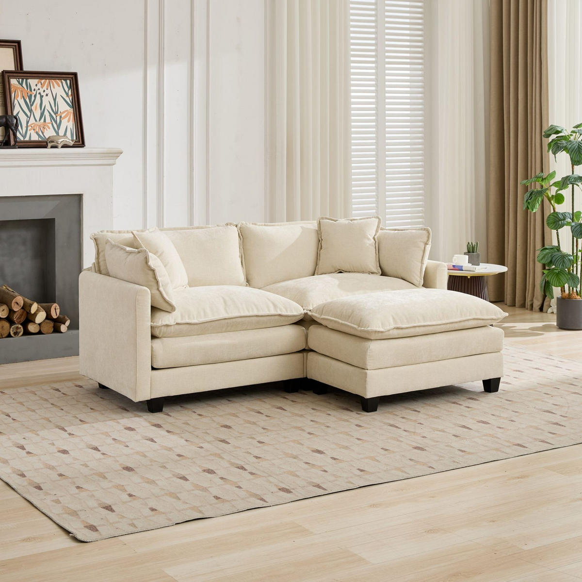 SOFA modular Chenille Beige 2er-Paket - Beige, Holz (75/84/195cm) - Meubliv
