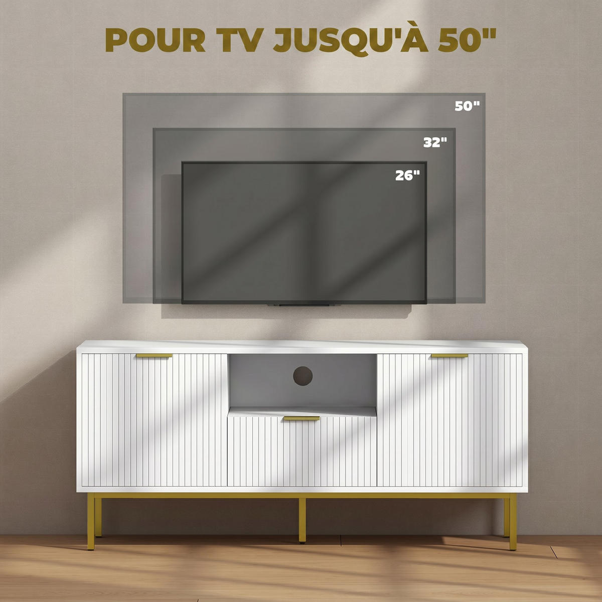 TV-LOWBOARD Weiß 120/39/54 cm, Soft-Close, Metallfüße, geriffelte Türen - Weiß, Holzwerkstoff (120/54/39cm) - PANGIVO
