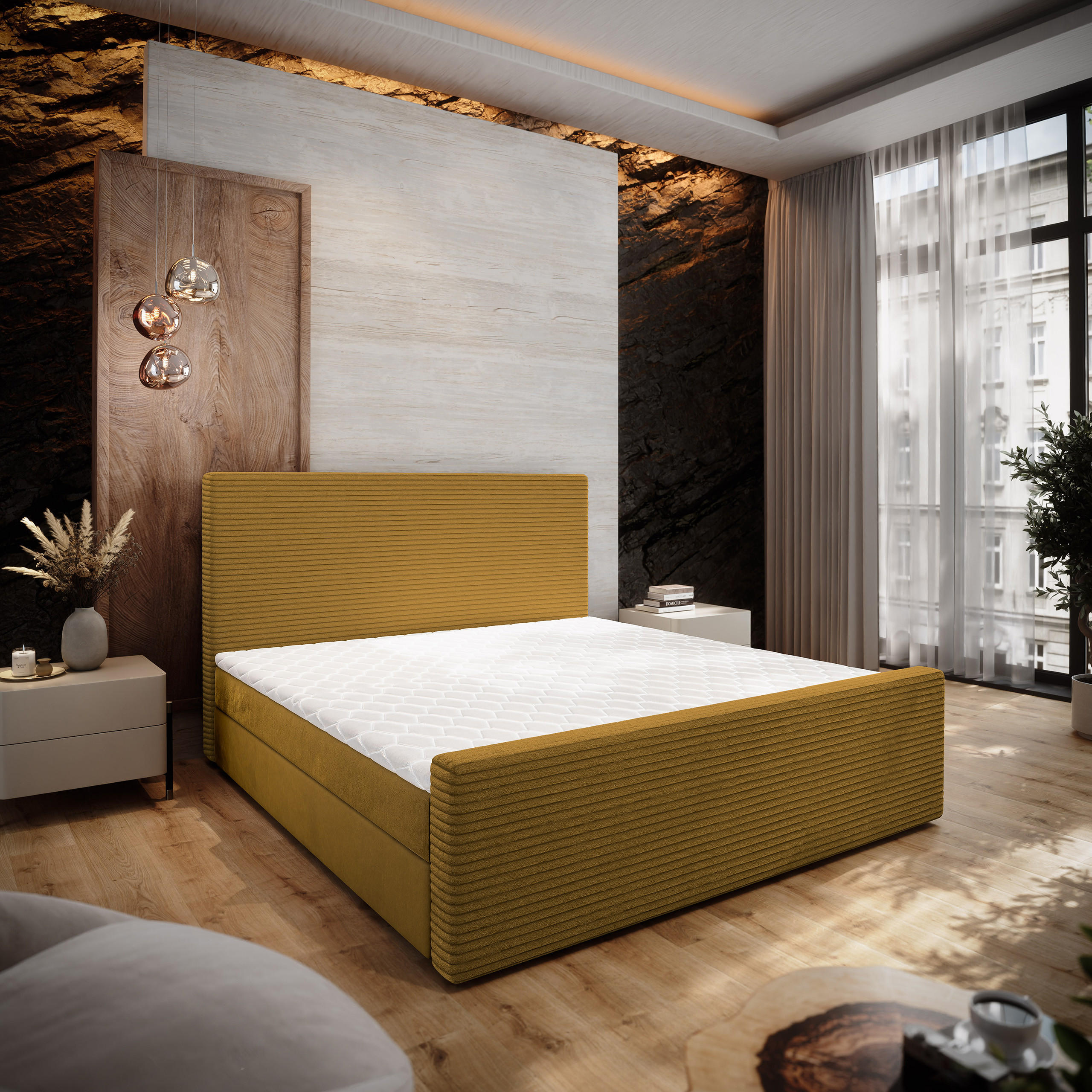 BOXBETT ALORIA 140x200 cm mit Matratze und Topper - Gelb - Gelb, Holz (140/200cm) - MASSENO