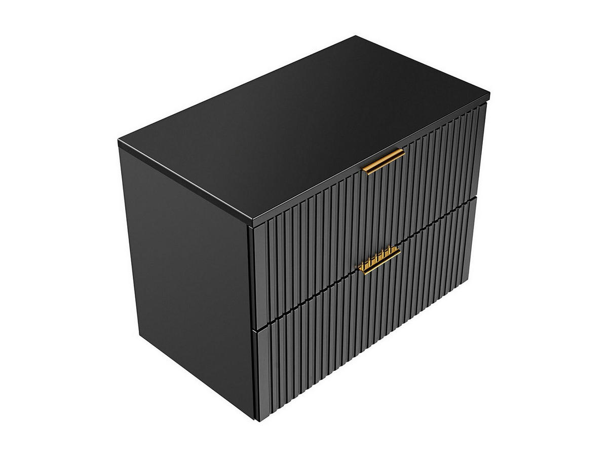 WASCHBECKENUNTERSCHRANK hängend mit Aufsatzplatte - Streifenoptik - Schwarz - 80 cm - ZEVARA - Schwarz, Holz (80/57/46cm) - Vente-Unique