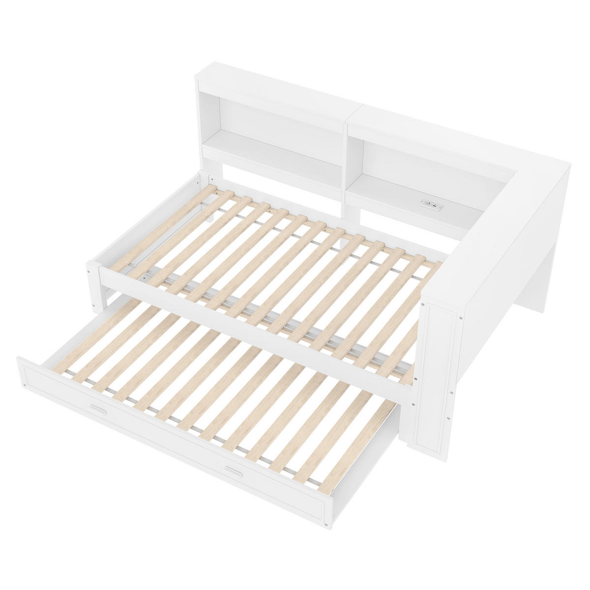 SCHLAFSOFA 90/200 cm & 90/190 cm in Weiß mit Ausziehbett, LED und USB - Weiß, Holz/Holzwerkstoff (90/200cm) - WISHDOR