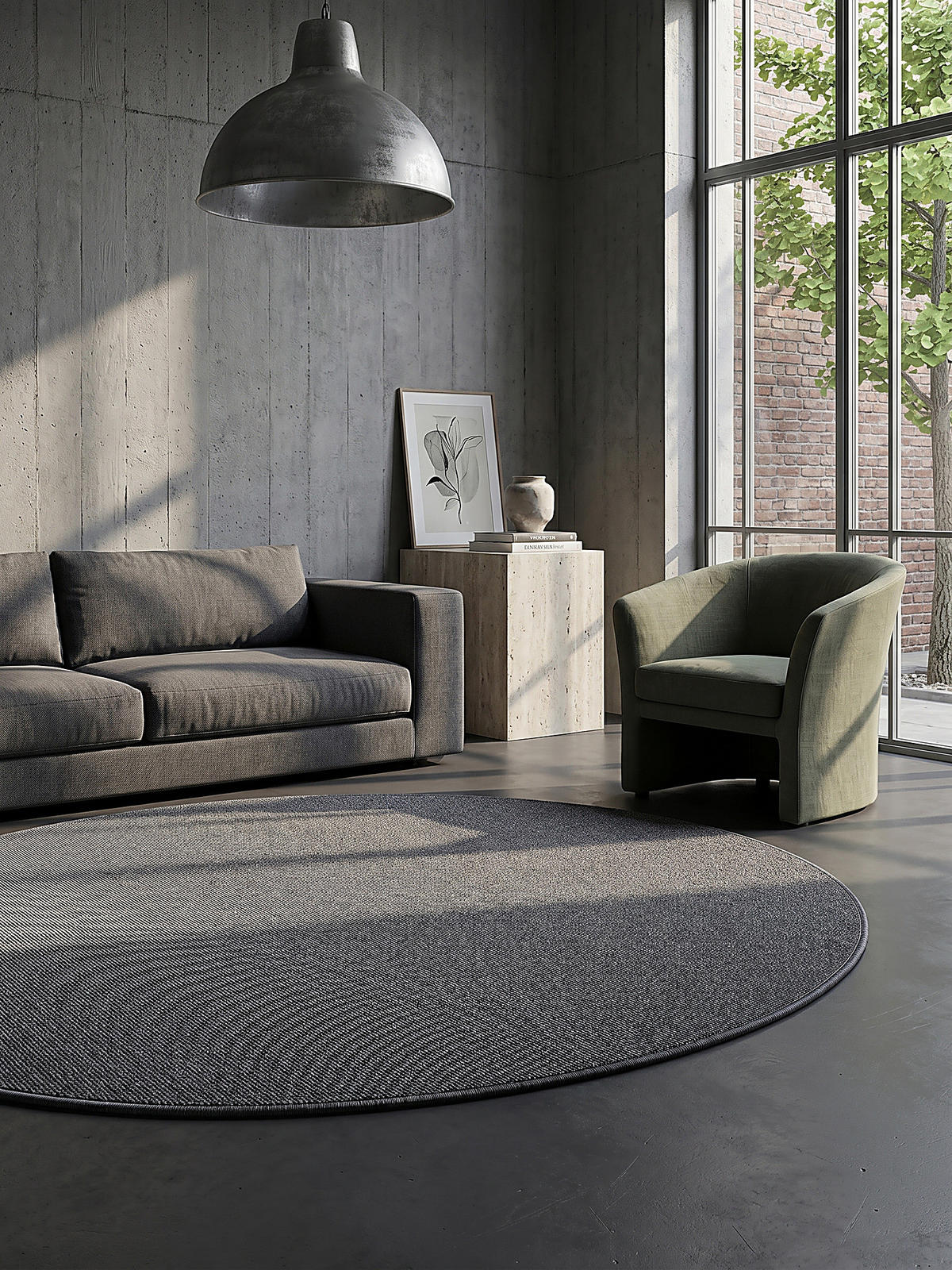 TEPPICH Niederflor Uni COLFOSCO Polypropylen Beige 133 x 133 cm - Anthrazit, Textil (133/133cm) - KADIMA DESIGN