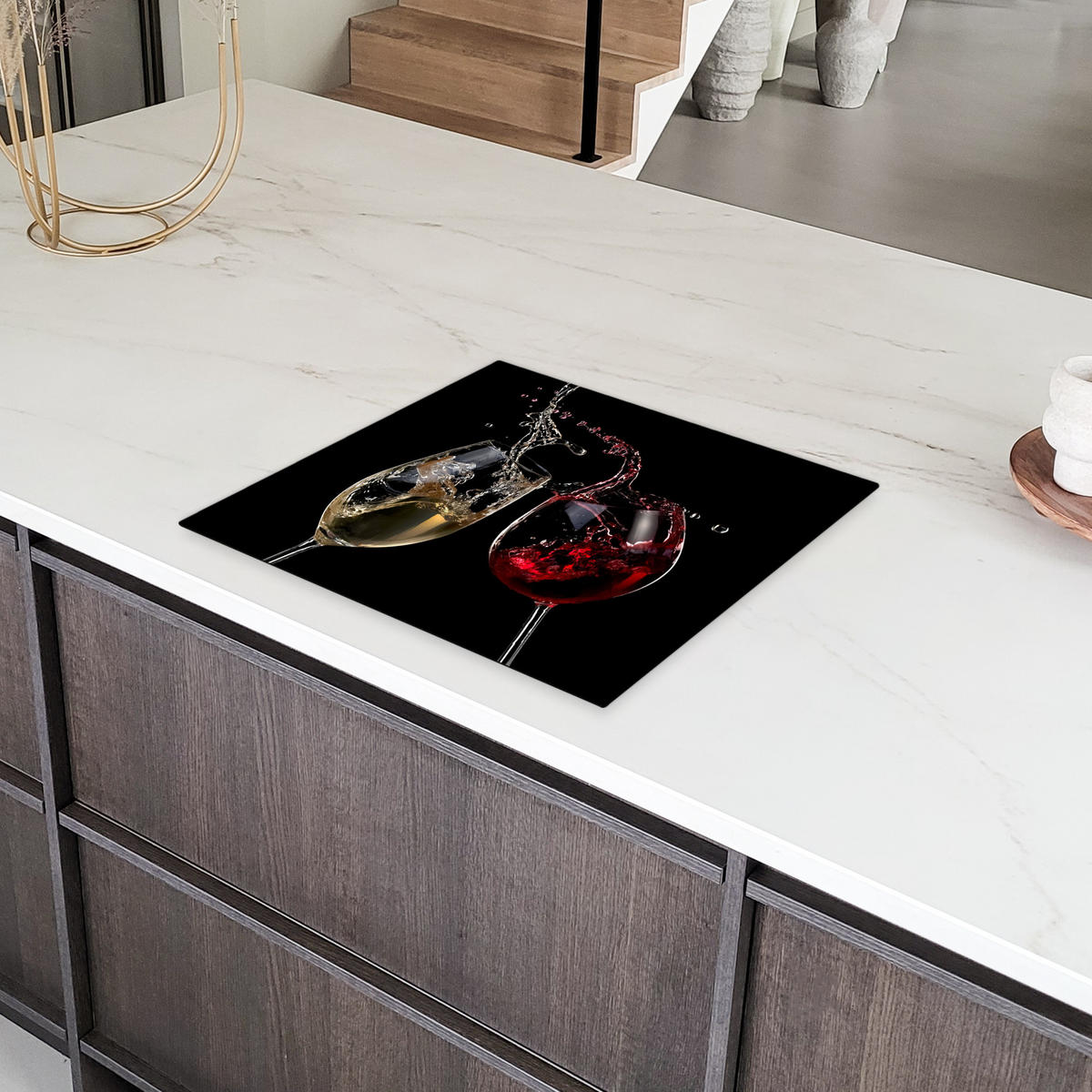 HERDABDECKPLATTE Rotwein - Weißwein - Glas - Schwarz 59x51 cm - Weinrot, Kunststoff (59/51/0.2cm) - MuchoWow