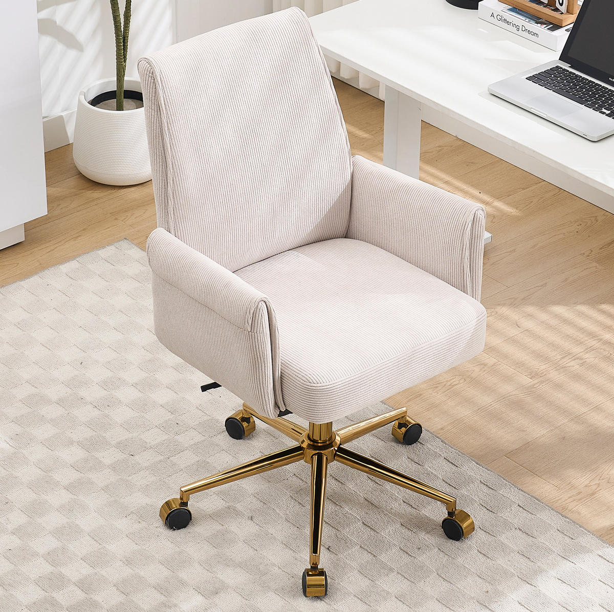 BÜRODREHSTUHL ergonomisch Corduroy White - Weiß, Kunststoff (61/107/64cm) - Meubliv