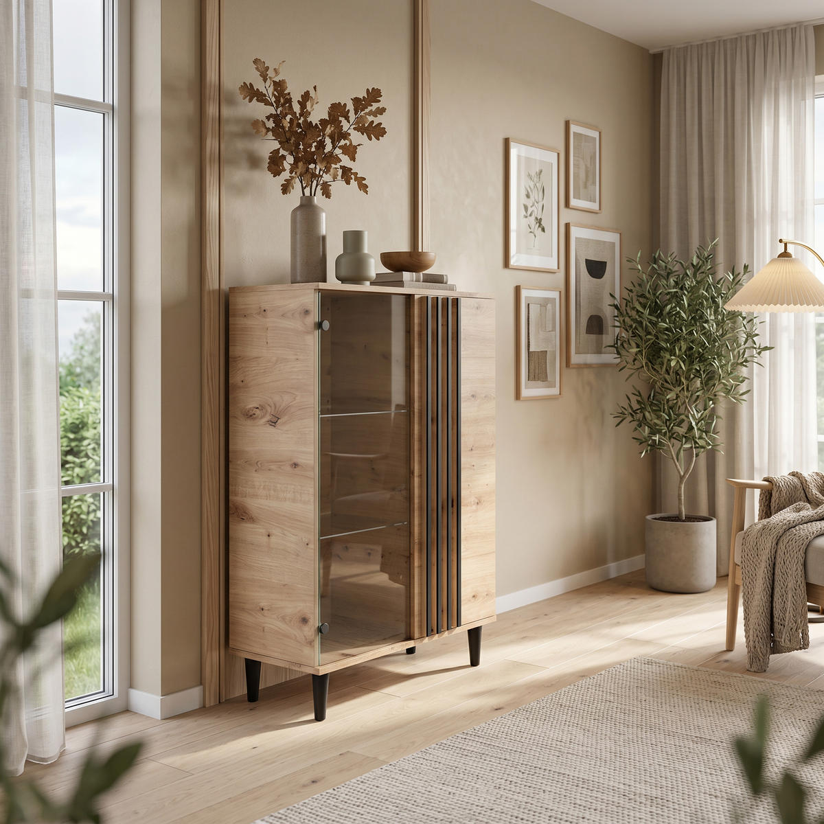 VITRINENSCHRANK ARTIANO 134,5 x 80 cm Eiche Artisan - Eiche Artisan, Holzwerkstoff (80/134.5/40cm) - MASSENO