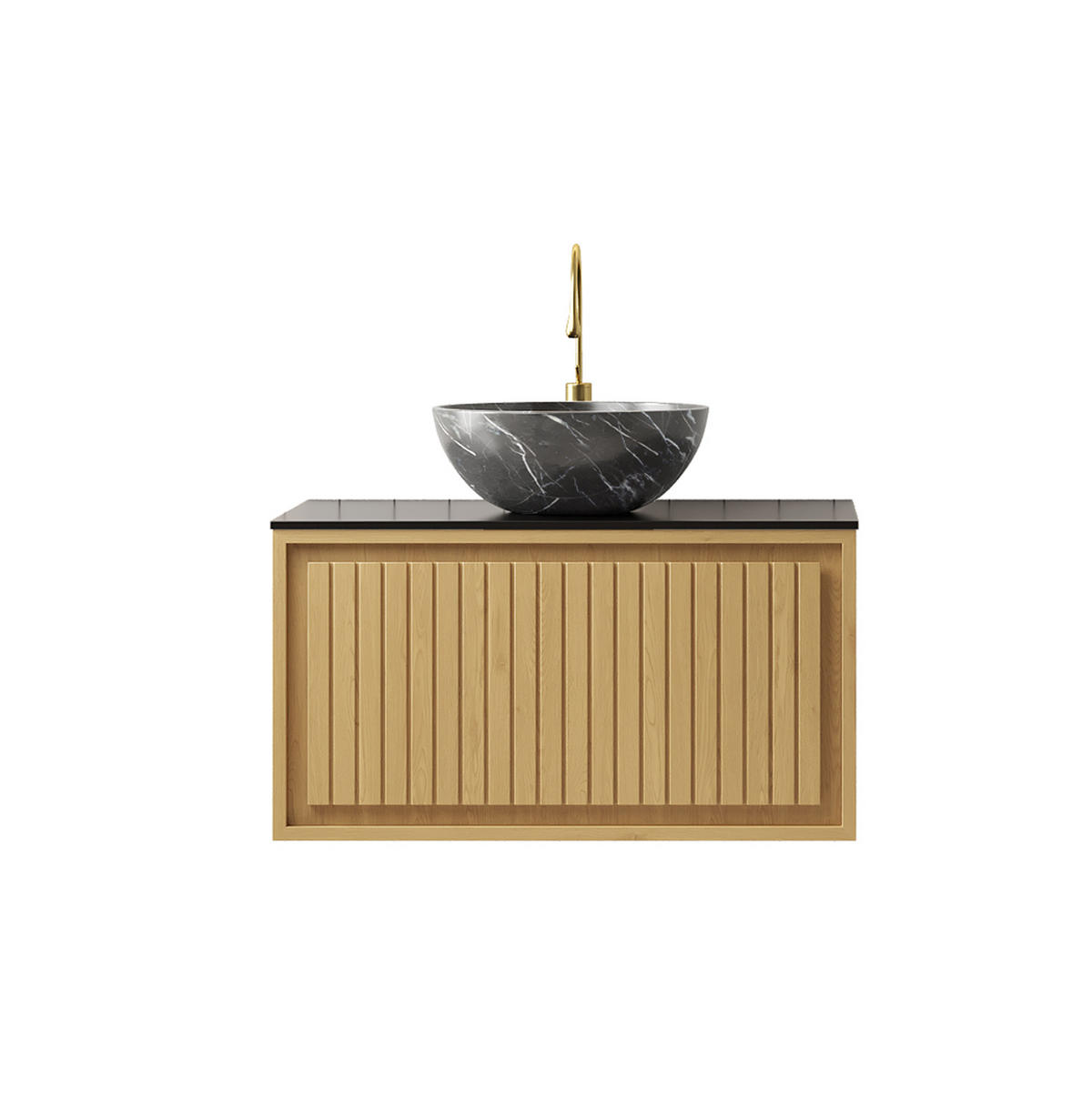 BADEZIMMERSCHRANK mit Waschtisch 61 cm Schwarz/Golden Oak - Schwarz, Holzwerkstoff (48/55.1/76cm) - Beauniv