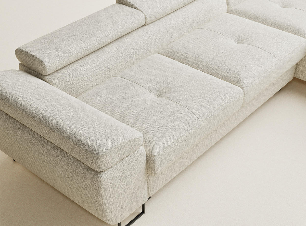 ECKSOFA MIT SCHLAFFUNKTION Concord Creme Webstoff - Creme/Schwarz, Holz/Holzwerkstoff (277/203cm) - Maison de Reve