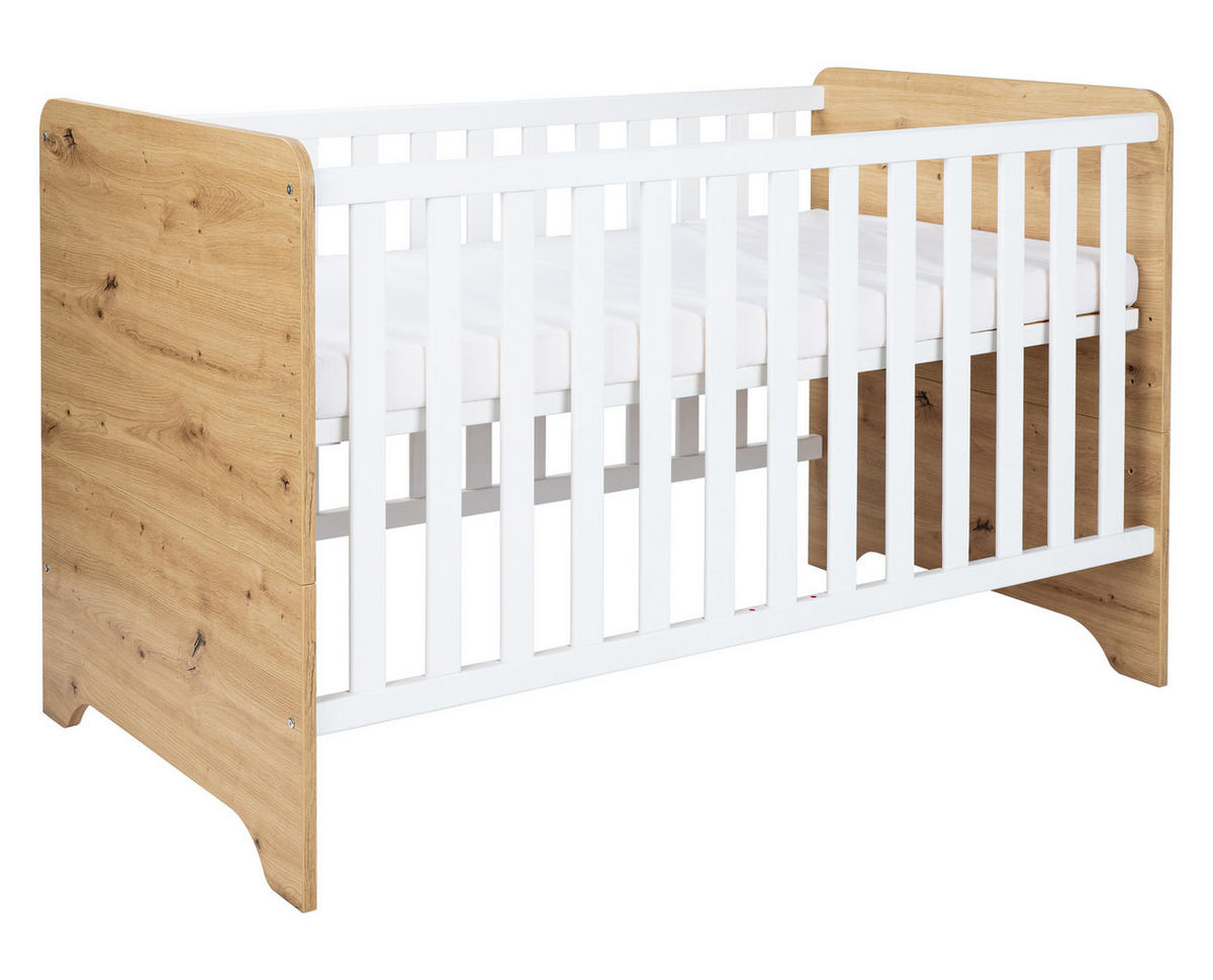 BABYBETT Marlon 70 x 140 cm Artisan Oak Kreideweiß - Weiß/Eiche Artisan, Holzwerkstoff (70/140cm) - arthur berndt