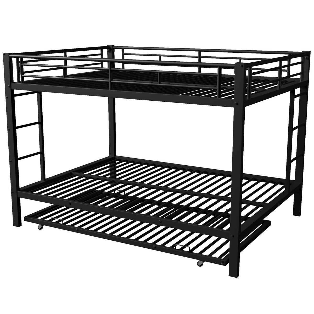 ETAGENBETT 140/200 cm aus Metall mit Ausziehbett und hohen Geländern in Schwarz - Schwarz, Metall (140/200cm) - Flora Grace