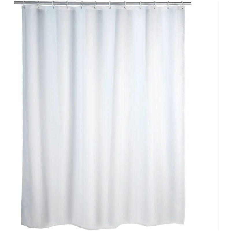DUSCHVORHANG Weiß Polyester schimmelresistent antibakteriell beschwerte Basis mit Ringen - Weiß, Kunststoff (200/120cm) - MCBOSON