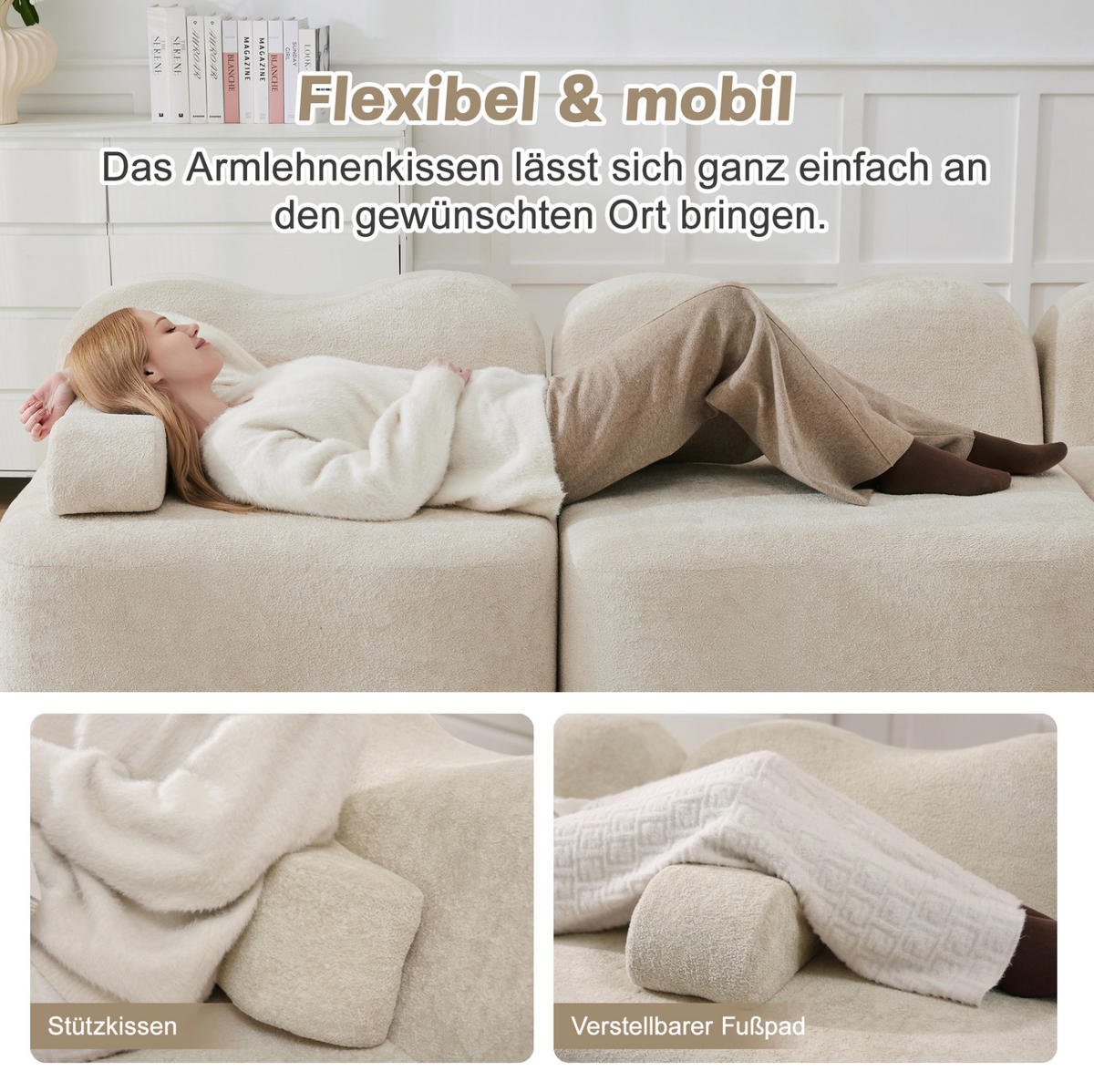 ECKSOFA mit Samtbezug Beige 167x288x70 cm, modular und mit tiefer Sitzfläche - Beige, Textil (288/70/167cm) - IVMEU