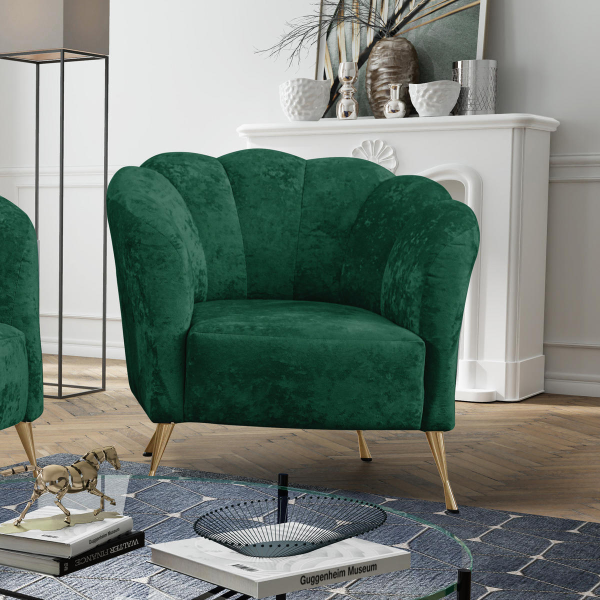 POLSTERSESSEL Adria mit Metallfüßen - Dunkelgrün/Goldfarben, Holzwerkstoff/Textil (87/78/83cm) - Ravio