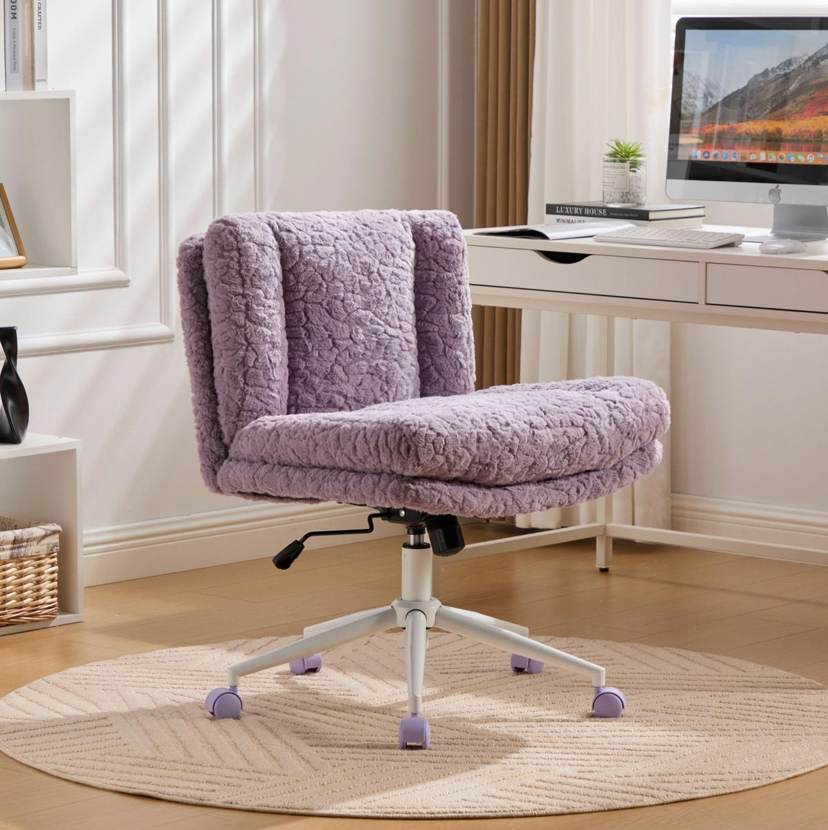 BÜROSTUHL höhenverstellbar 67,1 cm Kunstfell Purple - Lila, Kunststoff (67/94/63cm) - Meubliv