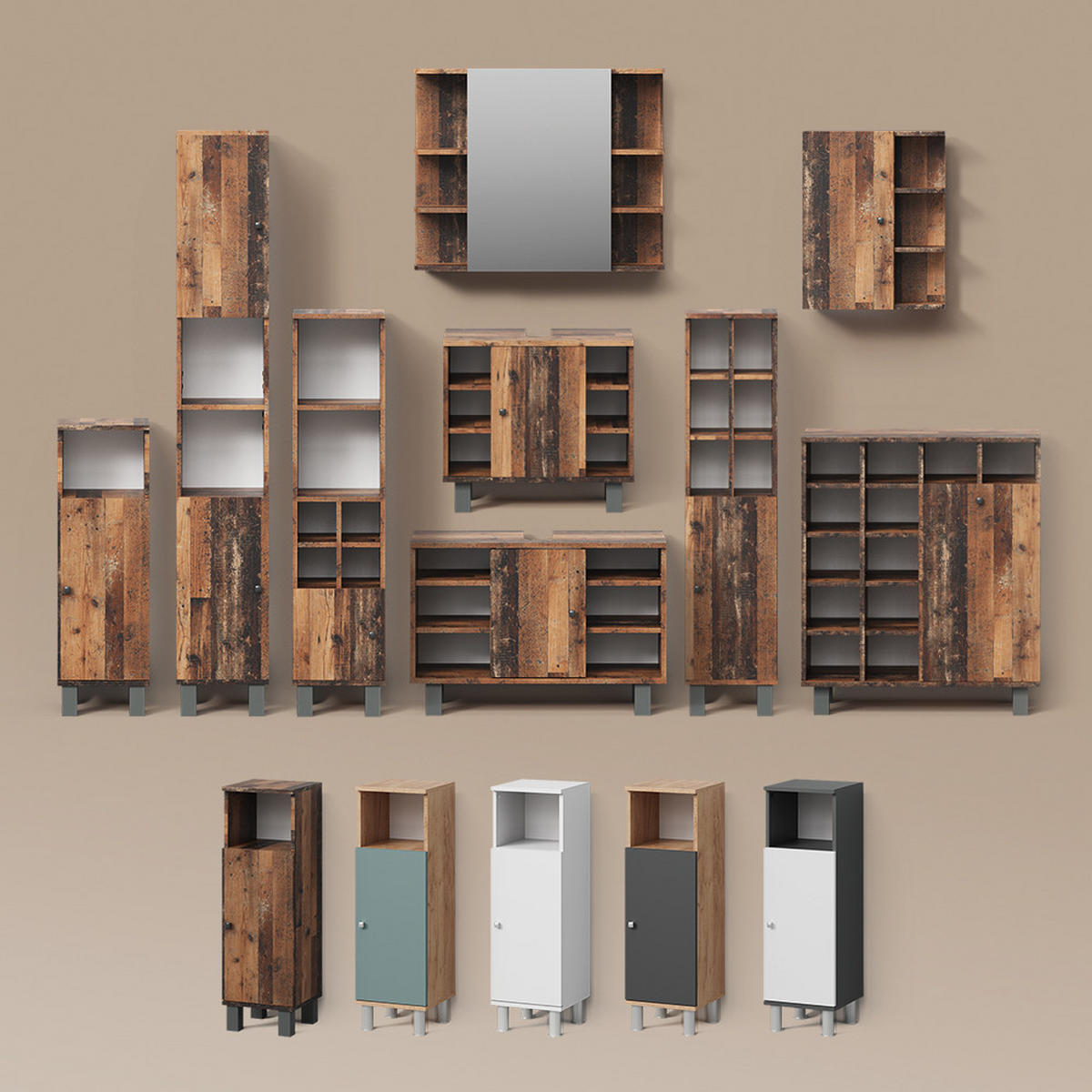 BADSCHRANK Fucino Weiß Hochglanz 47.2 x 59.2 cm - Weiß Hochglanz/Anthrazit, Holzwerkstoff (47.2/59.2/20.8cm) - Livinity®