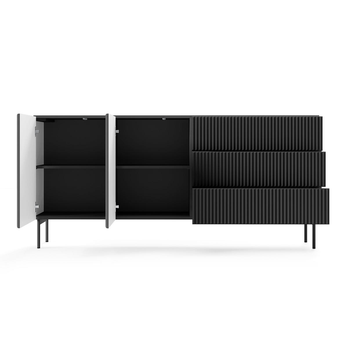 SIDEBOARD TRATTO 177/81,2/39,8cm mit 3 Schubladen 2 Türen Schwarz - Schwarz, Holzwerkstoff (177/81.2/39.8cm) - MASSENO