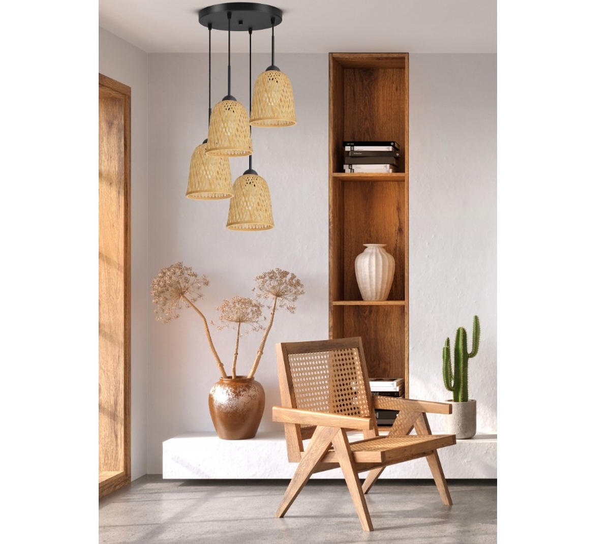 PENDELLEUCHTE BOHO - Schwarz/Weiß, Holz/Metall (40/40/100cm) - kiki design
