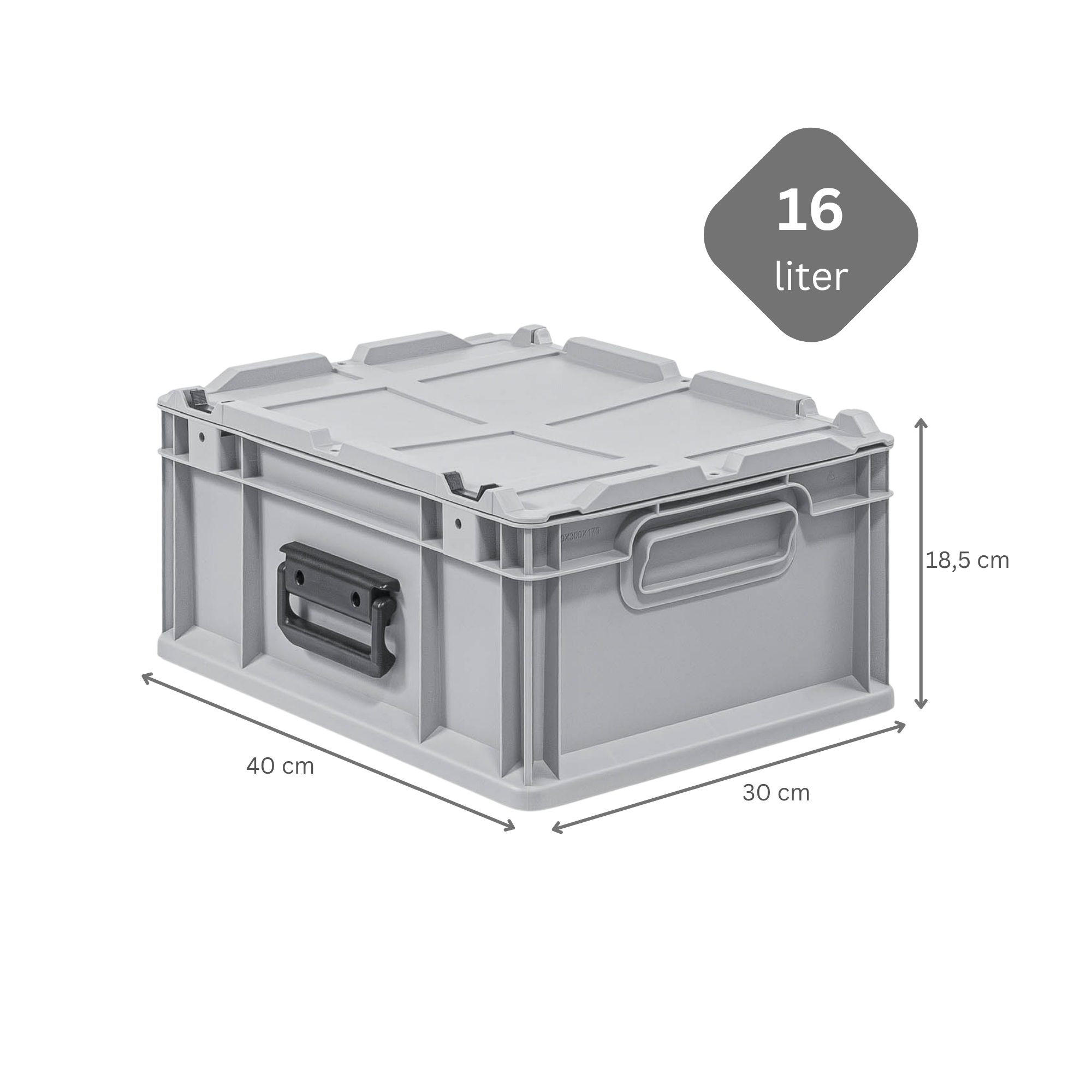 EUROBOX 5x Nextgen Portable 185x30x40cm 16 Liter - Grau, Kunststoff (30/18.5/40cm) - PROREGAL